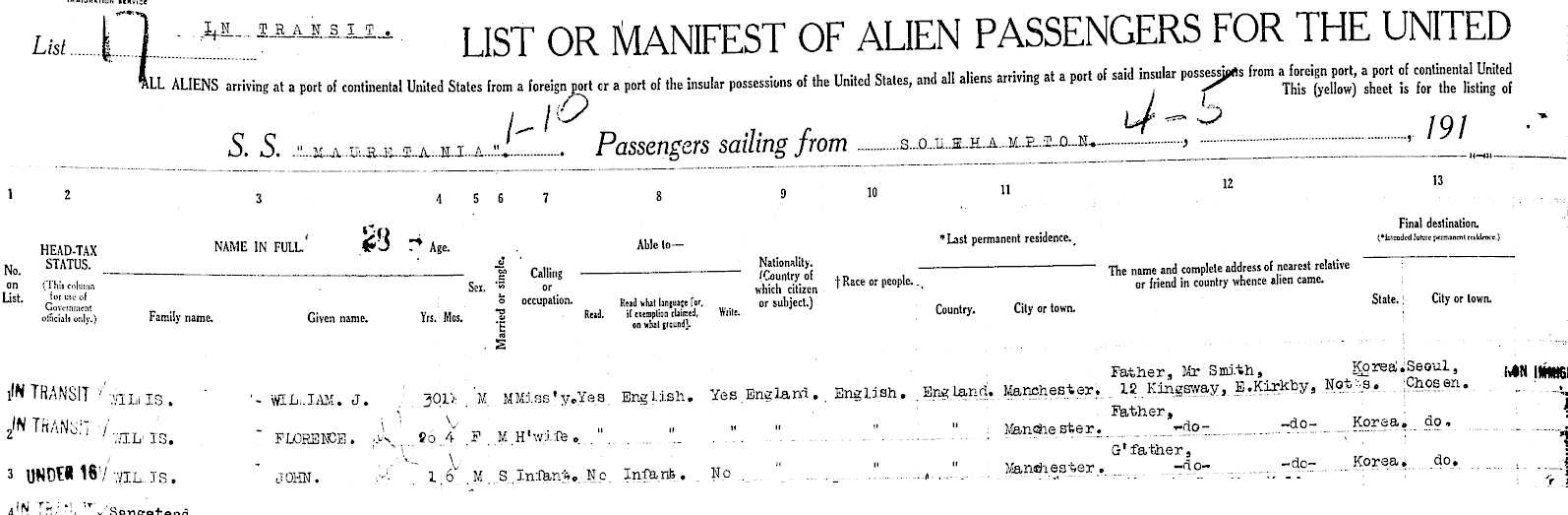 mauritania passenger list, page 1