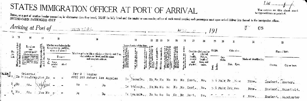 Ellis Island Immigration Record